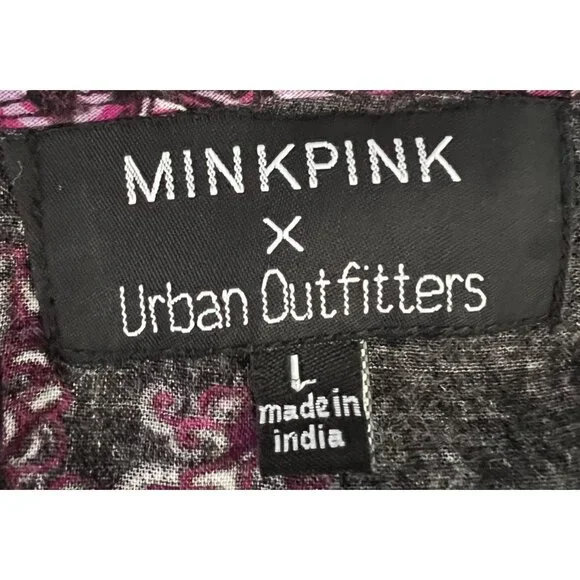 Minkpink X Urban Outfitters Long Sleeve Boho Tunic Dress L Pink Black - Picture 5 of 7